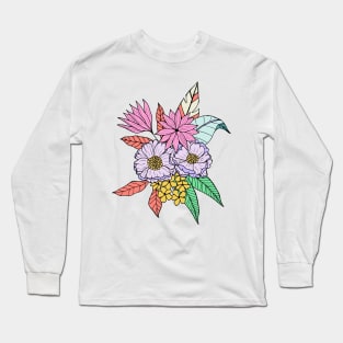 Colorful tropical flowers in coral pink Long Sleeve T-Shirt